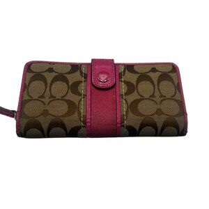 Coach Signature Zip-Around Bifold Wallet Pink Trim | Card Holder | Zip Wallet